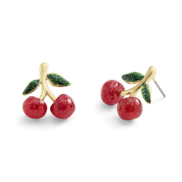 Coach Red Glitter Cherry Stud Earrings Gold Plated - Picture 5 of 6